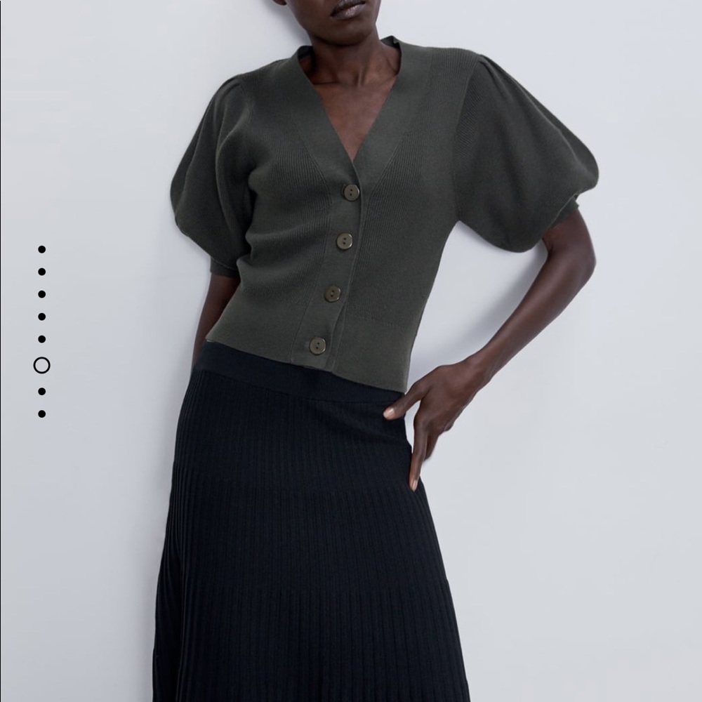 ZARA Knit Cardigan With Balloon Sleeves - Picture 6 of 10